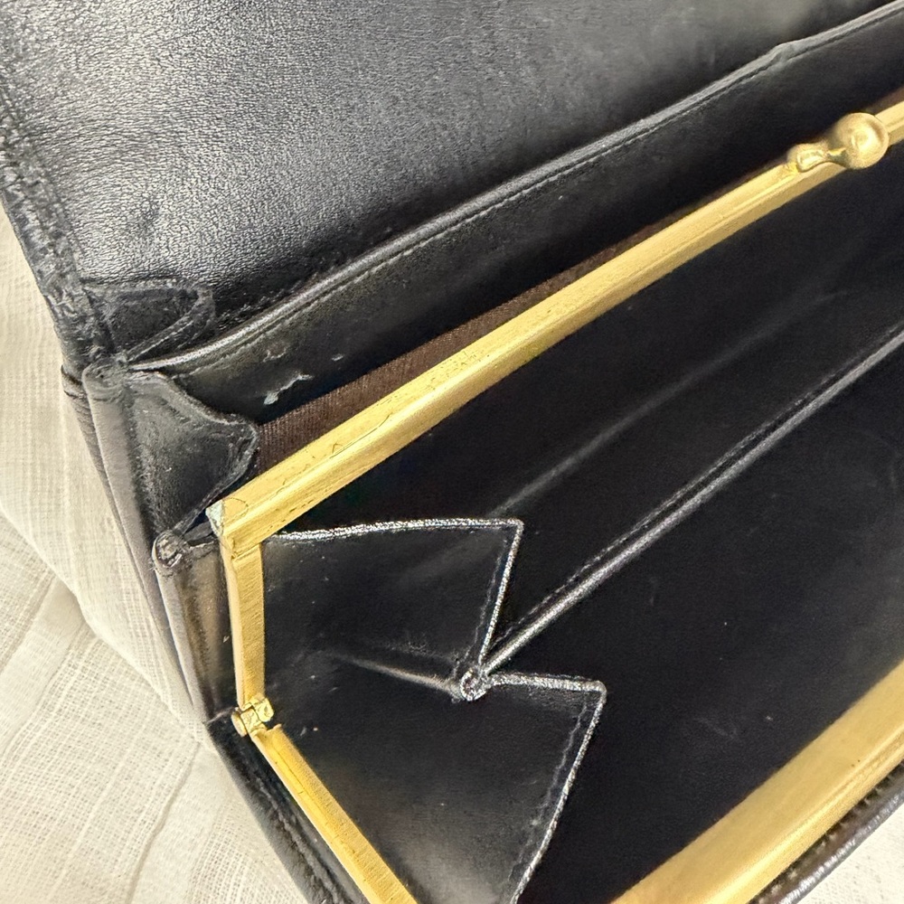 Vintage Coach Madison Black Leather Kiss Lock Clutch Wallet Made in Italy - Picture 7 of 16